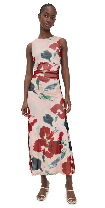 Minkpink Arabella Mesh Midi Dress Red Floral In Animal Print