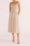Minkpink Artemis Shirred Midi Dress In Tan Stripe In Neutral