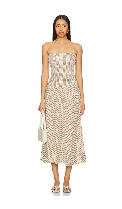 Minkpink Artemis Shirred Midi Dress In Tan Stripe