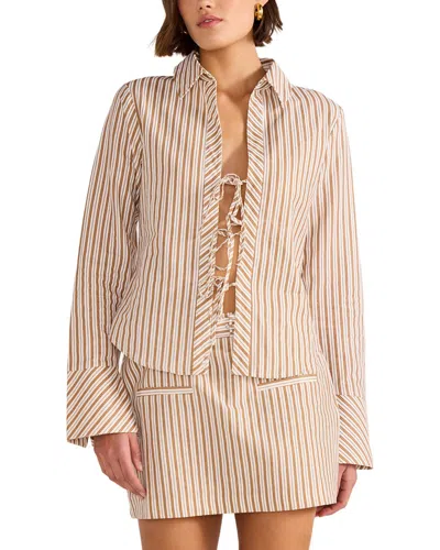 Minkpink Artemis Tie Linen-blend Shirt In Brown