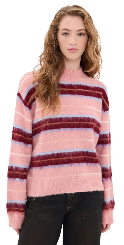 Minkpink Aspen Brushed Stripe Sweater Pink/wine Stripe