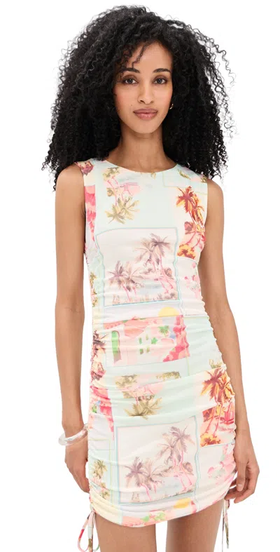 Minkpink Dolce Mesh Ruched Mini Dress Vintage Postcards In Multi