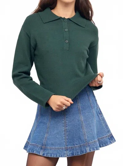Minkpink Elin Knit Polo Sweater In Teal Green