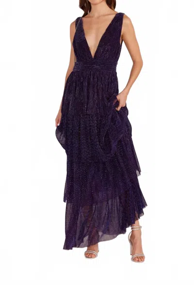 Minkpink Enya Lurex Plisse Midi Dress In Purple Sparkle In Brown