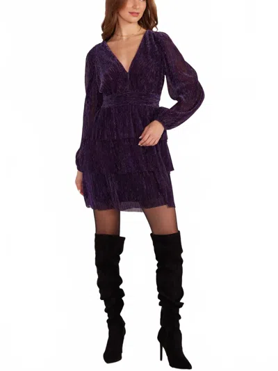 Minkpink Enya Lurex Plisse Mini Dress In Purple Sparkle