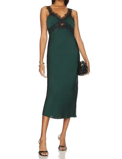 MINKPINK ERIN LACE TRIM MIDI DRESS IN EMERALD GREEN