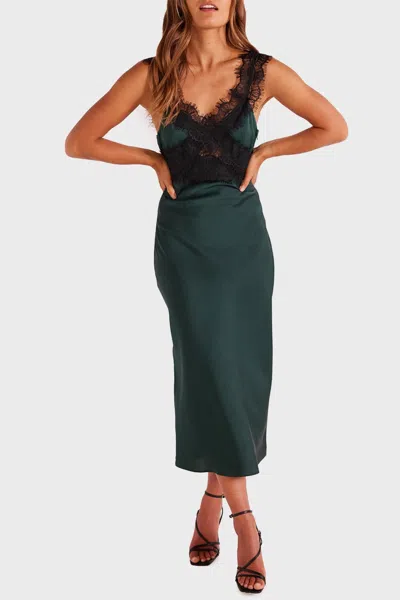 Minkpink Erin Lace Trim Midi Dress In Emerald Green