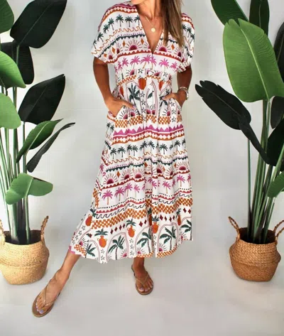 Minkpink Eyona Midi Dress In White Palm Print Multi