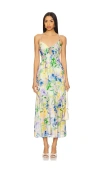 Minkpink Fable Tie Midi Dress Painterly Floral In Yellow,lavender