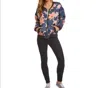 Minkpink Floral Print Bomber Zip Up Puff Jacket In Blue, Pink In Multi