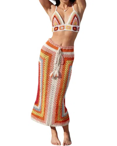 Minkpink Gardenia Crochet Knit Skirt In Orange Multi