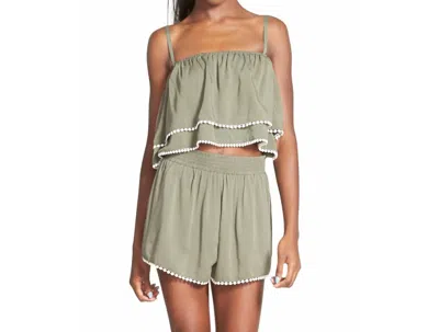 Minkpink Get Lost Sleeveless Spaghetti Strap Ruffle Crop Top In Green