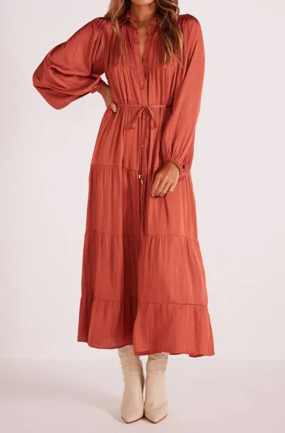Minkpink Hannah Tiered Midi Dress In Rust In Multi