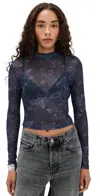 Minkpink Iris Mesh Top Indigo/floral In Blue
