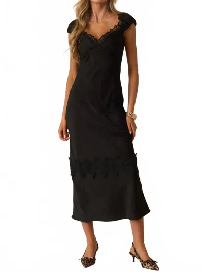 Minkpink Lace Trim Momento Bias Midi Dress In Black