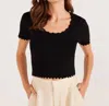 Minkpink Laura Scallop Knit Tee In Black In Black
