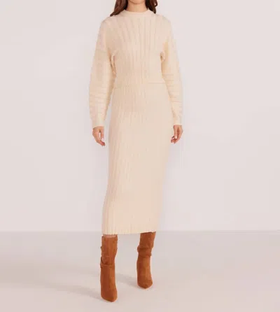 Minkpink Layla Ribbed Midi Skirt In White In Gray