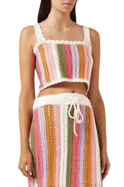MINKPINK LITO STRIPE CROCHET TOP IN MULTI
