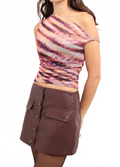 Minkpink Liv Asymmetric Mesh Top In Pink Purple Stripe