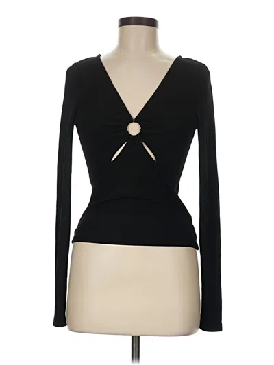 Pre-owned Minkpink Long Sleeve Top Black Plunge Neckline Tops