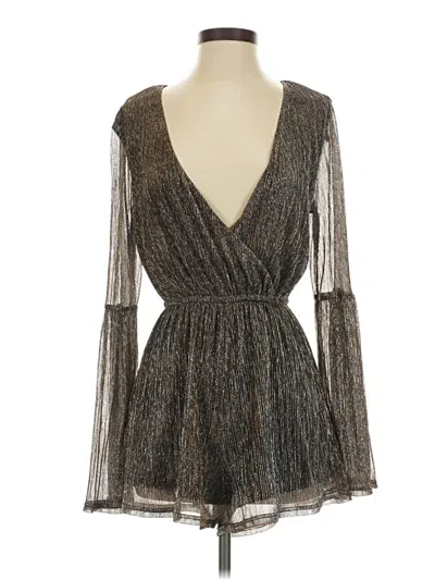 Pre-owned Minkpink Long Sleeve Top Gray Plunge Neckline Tops