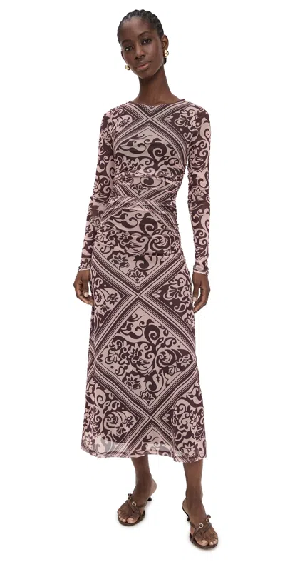 Minkpink Lumi Mesh Midi Dress Chocolate In Brown