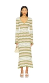 Minkpink Melody Knit Midi Dress In Green & Sand