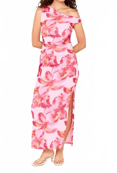 Minkpink Off-shoulder Mesh Midi Dress In Pink Floral