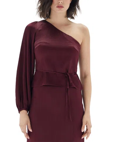 Minkpink One-shoulder Peplum Top In Wine In Burgundy