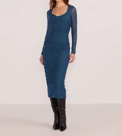 Minkpink Orion Ruched Mesh Midi Dress In Teal Green