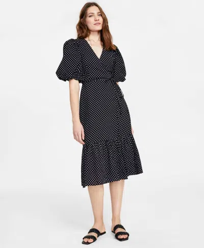 Minkpink Polka Dot Wrap Midi Dress In Spot In Black