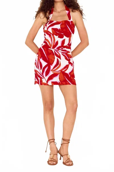 Minkpink Ravelo Halter Mini Dress In Red/white Leaf