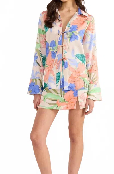 Minkpink Ravina Tie Shirt In Vivid Floral Print In Multi
