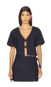 Minkpink Raya Tie Front Top In Blue