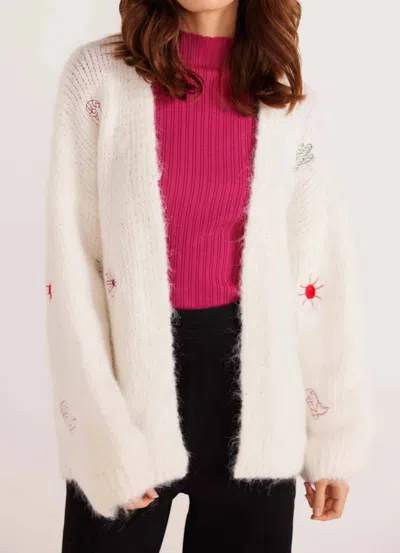 Minkpink Rosalie Motif Knit Cardigan In Ivory In Pink