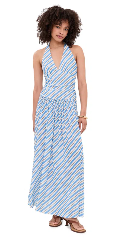 Minkpink Sancia Halter Midi Dress Blue/white Stripe