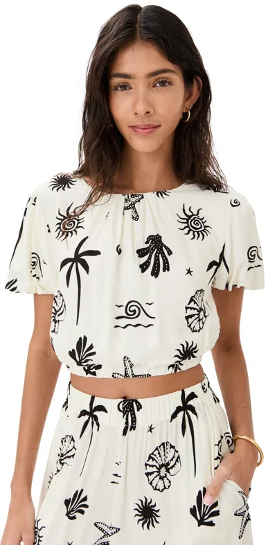 Minkpink Shell Crop Top Ivory/black