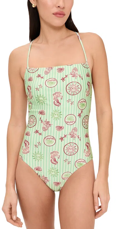 Minkpink Soleil Scoop Back One Piece Mermaid Stripe In Green