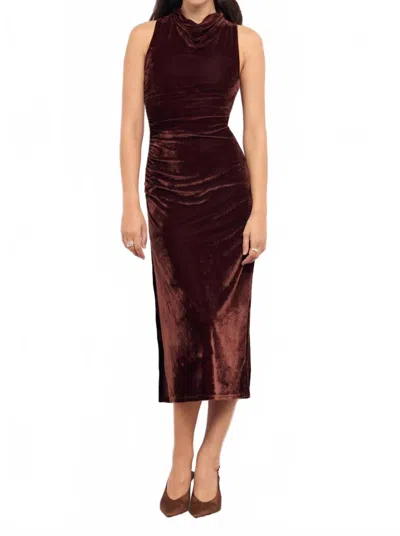 Minkpink Sonja Velvet Midi Dress In Chocolate In Brown