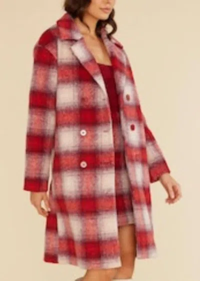 Minkpink Sophie Double Breasted Plaid Coat In Red