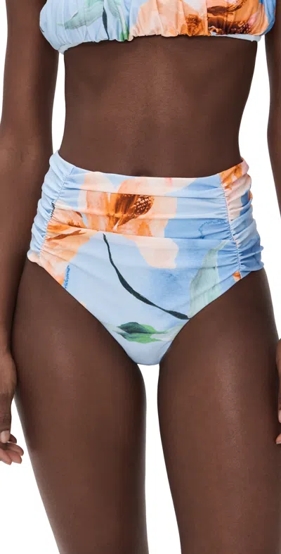 Minkpink Sunspell Ruched Bikini Bottoms Watercolor Floral In Blue