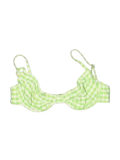 Pre-owned Minkpink Swimsuit Top Green Checkered/gingham Pattern Swimwear