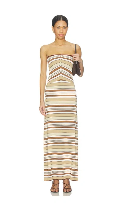 Minkpink Vela Strapless Knit Midi Dress In Brown