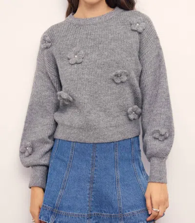 Minkpink Vera Floral Applique Knit Sweater In Grey In Gray
