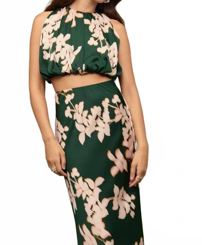 Minkpink Vilma Rouched Crop Top In Green In Animal Print