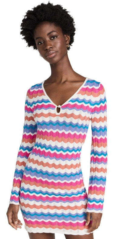 Minkpink Wilma Pointelle Knit Dress Coral Stripe