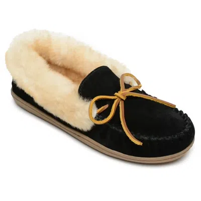Minnetonka Alpine Slipper Women's Black Sheepskin Moc Toe Slip-on Jobb1892