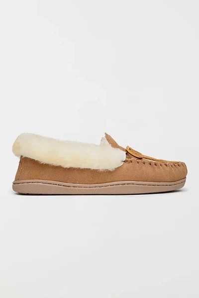 Minnetonka Alpine Suede Sheepskin Slippers In Tan, Women's At Urban Outfitters In Brown