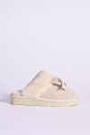 Minnetonka Bow Faux Fur Scuff Slipper In White
