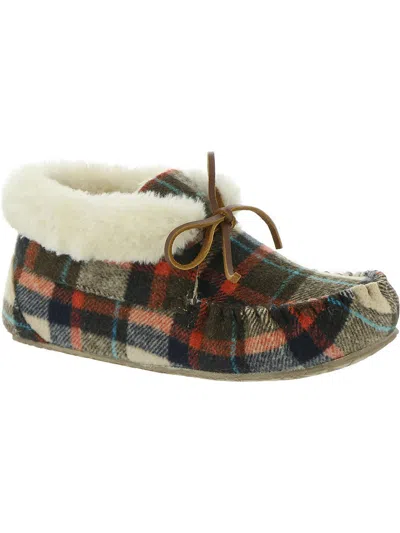 Minnetonka Cabin Bootie Womens Wool Blend Shearling Moccasin Slippers In Multi